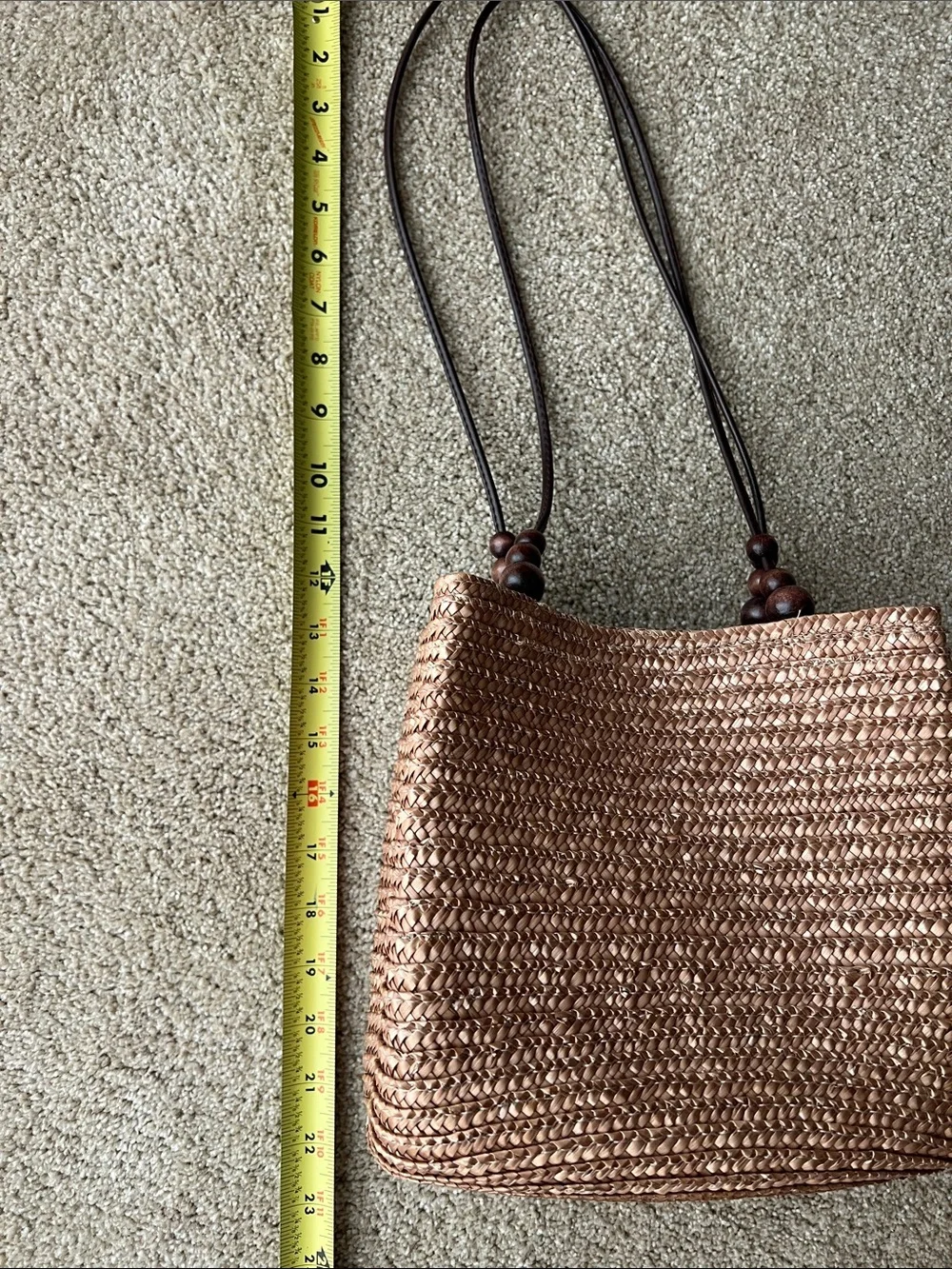 St. John's Bay Woven Straw Tote with Dark Brown Leather Straps